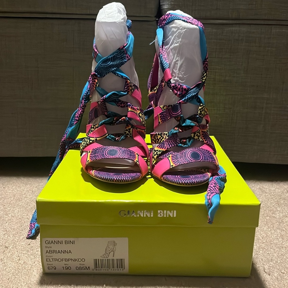 Gianni Bini Abrianna Printed Lace-Up High Heel Sandal 8.5. Firm price